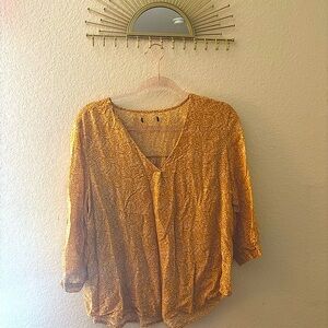 Women's Floral V-Neck Blouse - Mustard